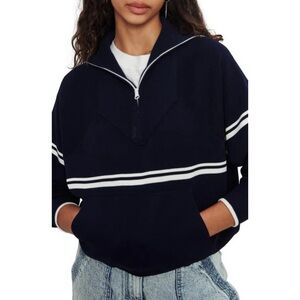 Navy Half-Zip Pullover with White Stripes